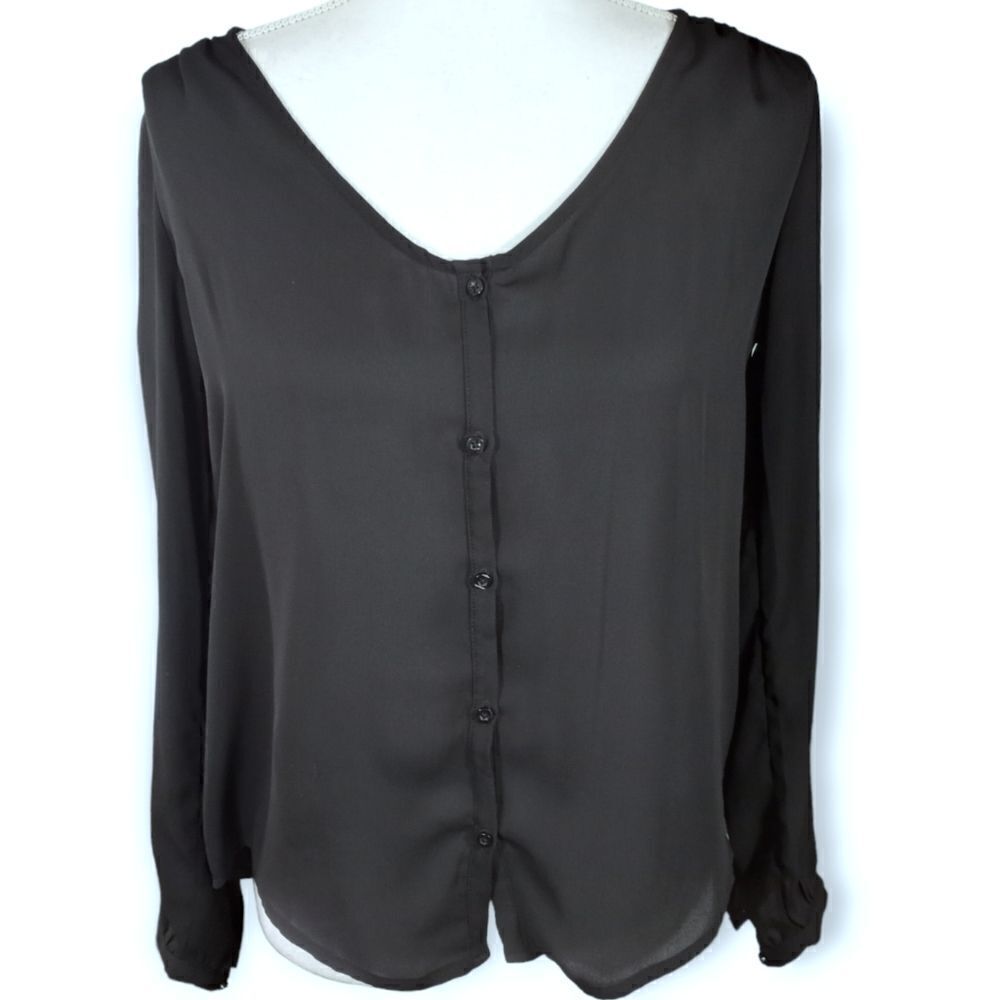 FOREVER 21 BLACK BUTTON DOWN BLOUSE SZ.S EUC